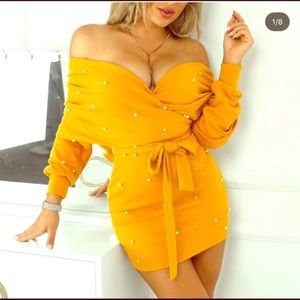 Mustard Pearled Dress